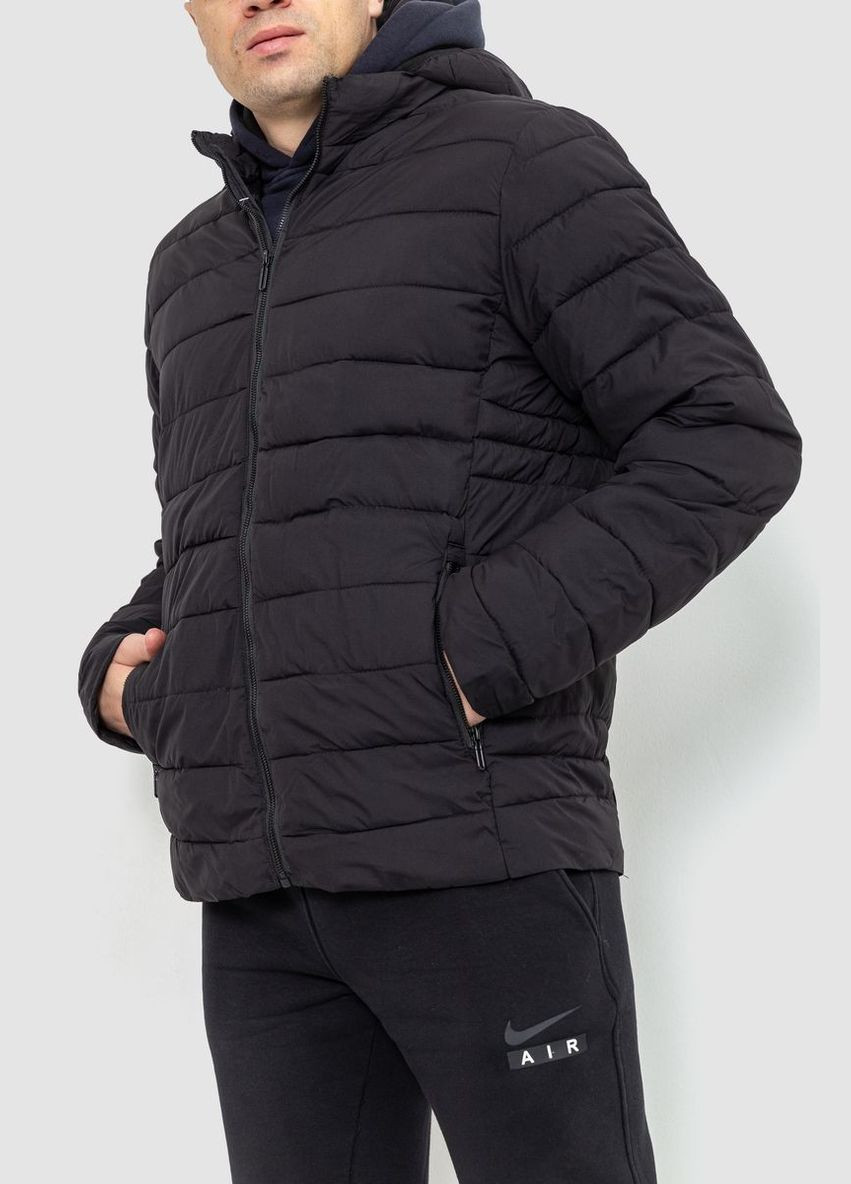 Чорна демісезонна куртка чоловіча демісезонна з капюшоном, колір чорний, Ager