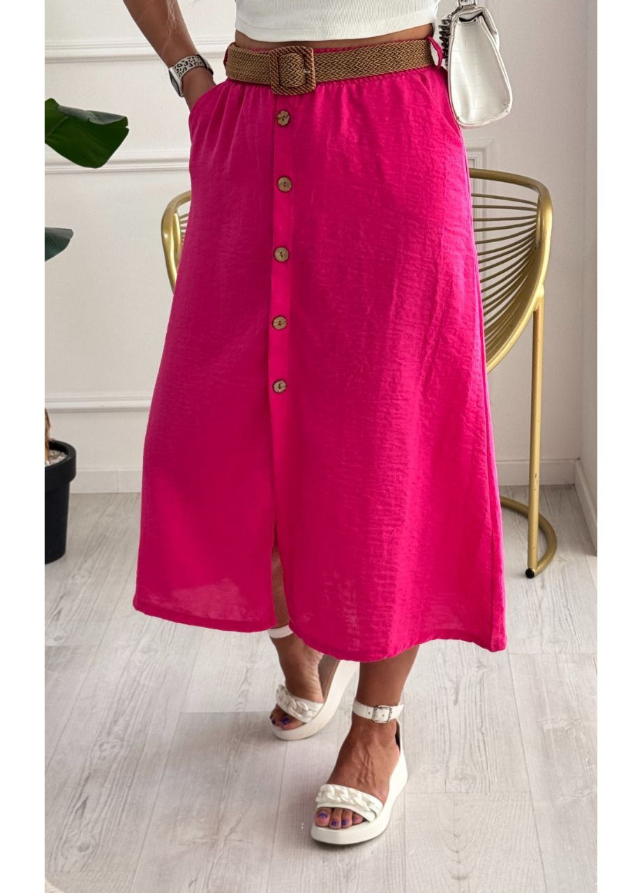 Розовая повседневная, кэжуал однотонная юбка женская миди Style Point клешированная