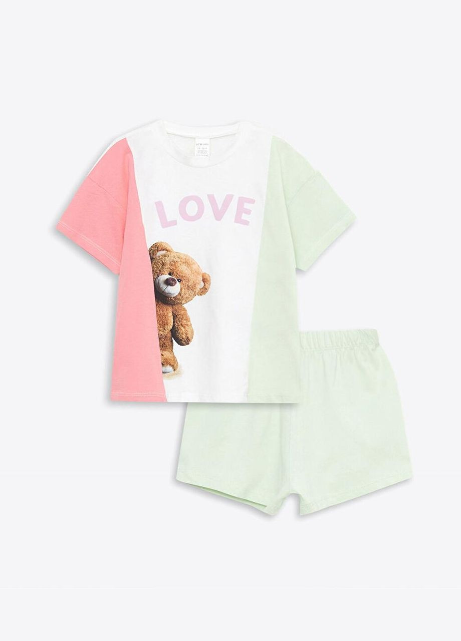 Оливковий літній дитячий літній костюм для дівчинки футболка з ведмедиком love та шорти 5-6 років (см) LC Waikiki