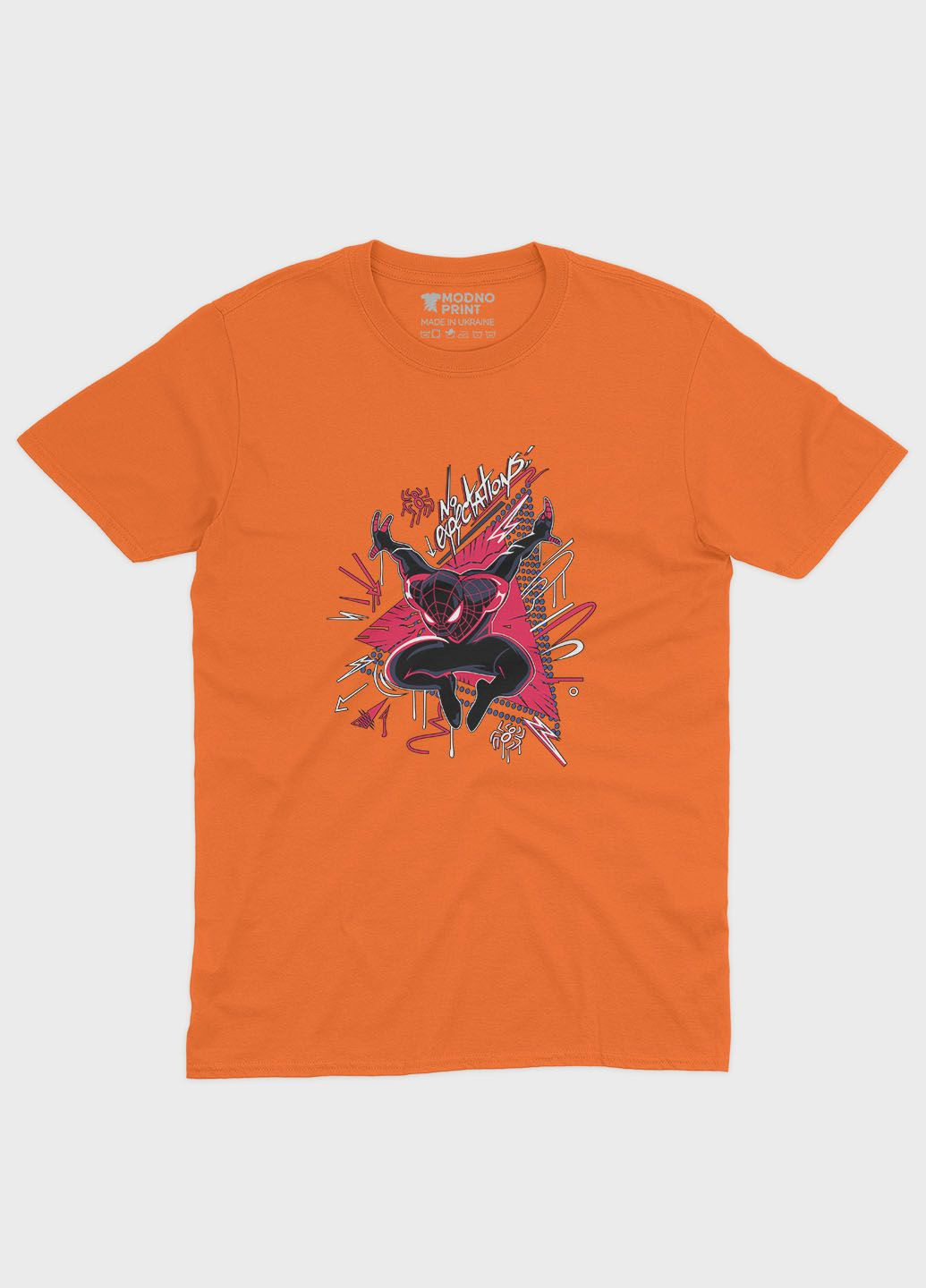 Оранжевая демисезонная футболка для девочки с принтом супергероя - человек-паук (ts001-1-ora-006-014-049-g) Modno