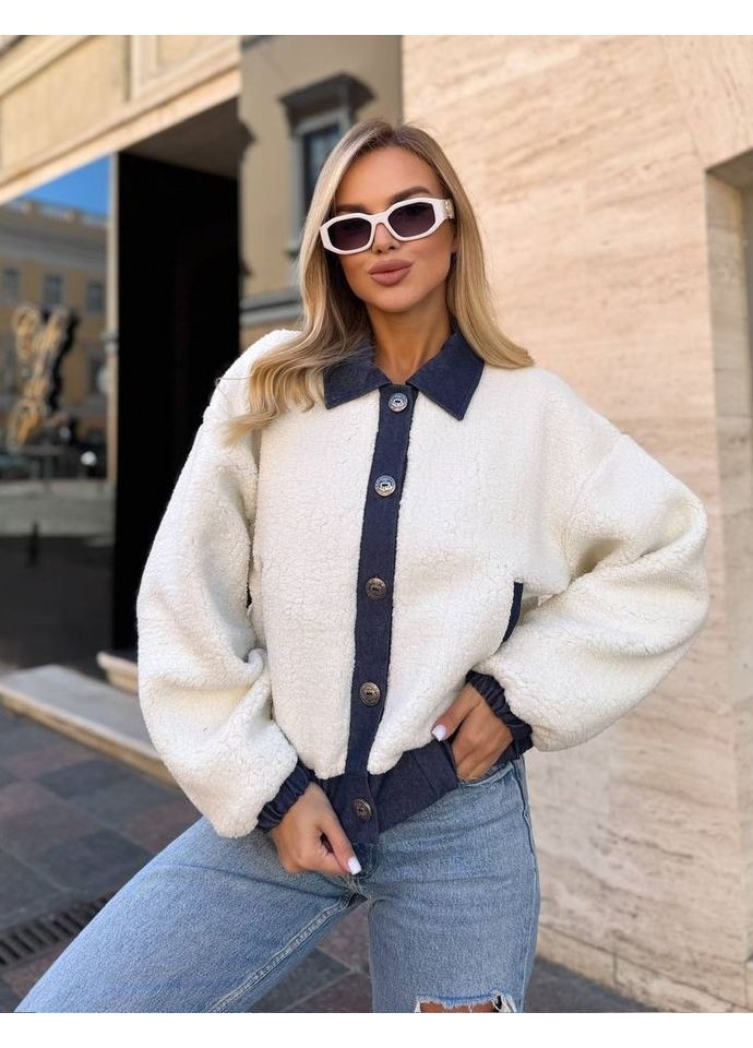 Молочная демисезонная куртка турецкий мех тедди No Brand