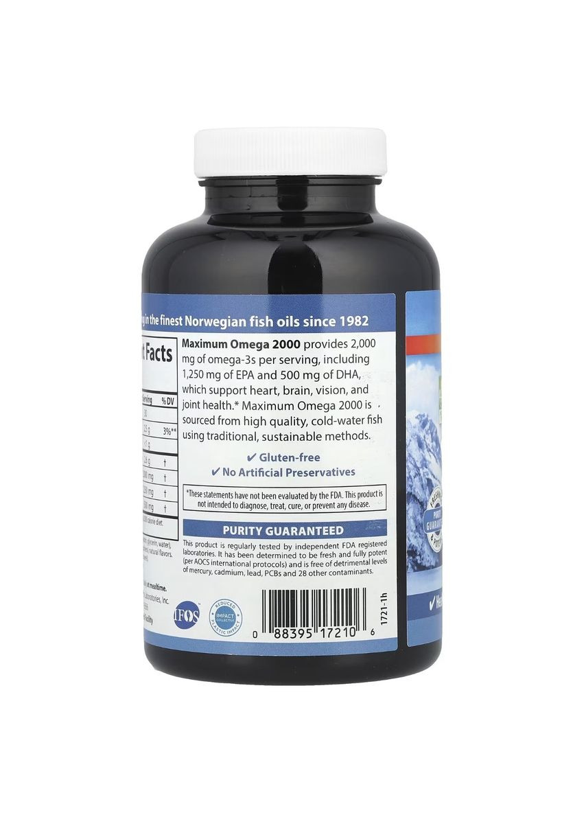 Омега-3, 2000 мг, смак лимона, Maximum Omega 2000,, 90 желатинових капсул Carlson Labs (362694401)