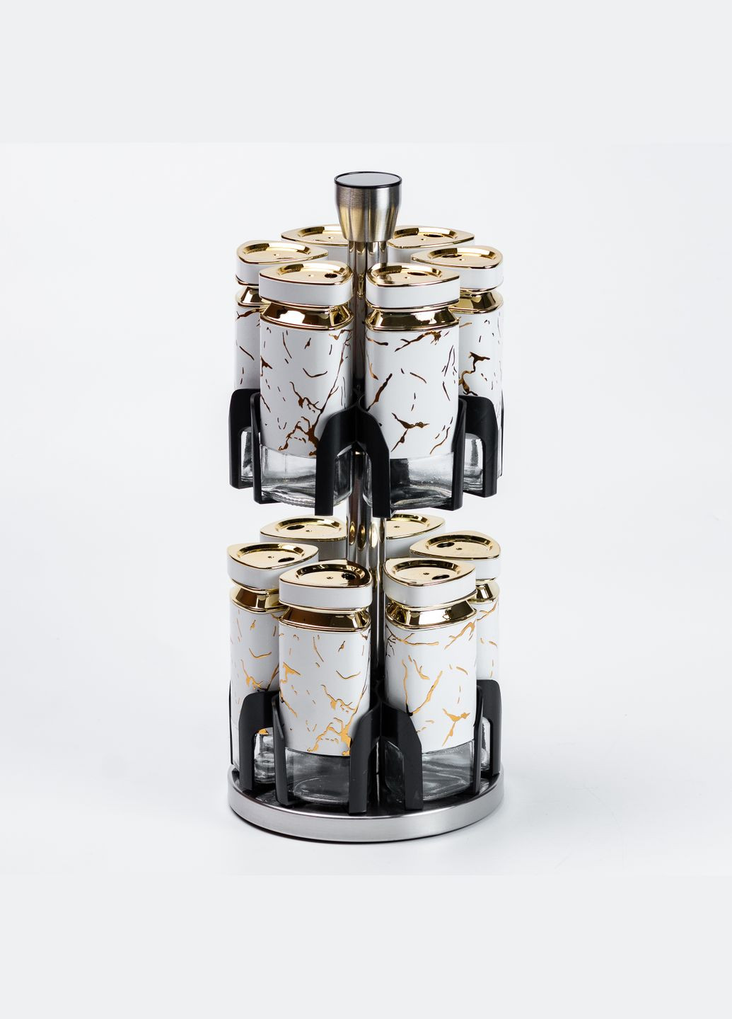 Набор банок для специй на подставке 12 штук, белый мрамор No Brand HP1333 (300164509)