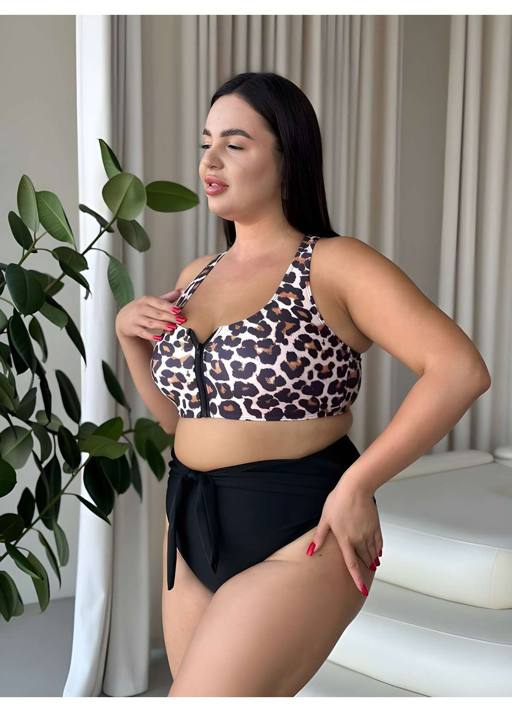 Комбинированный летний раздельный женский леопардовый купальник в спортивном стиле с топом. раздельный No Brand