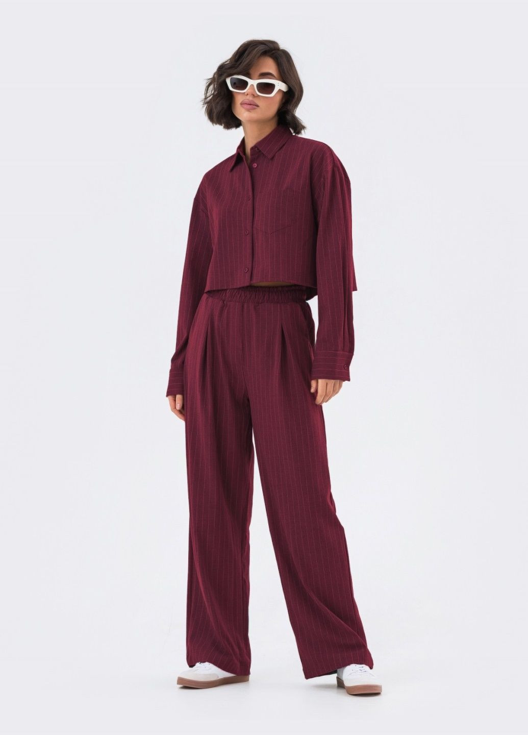 брючный костюм в полоску бордовый Dressa (324103606)