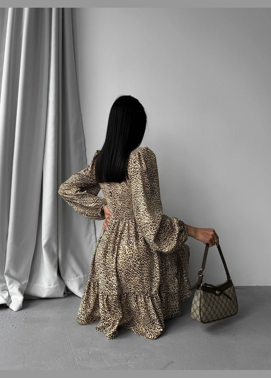 Бежевое повседневный женское леопардовое платье софт No Brand леопардовый