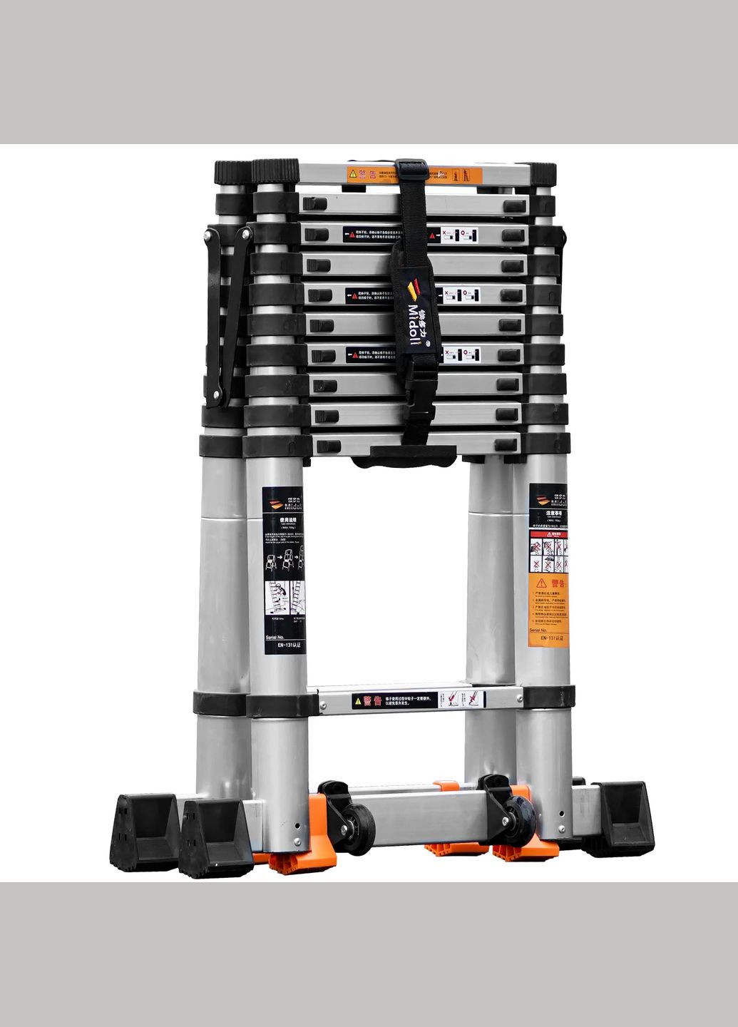 Драбина телескопічна подвійна 9 сходинок 2,6 × 2,6 м Професійна металевий хомут MIDOLI (322843329)