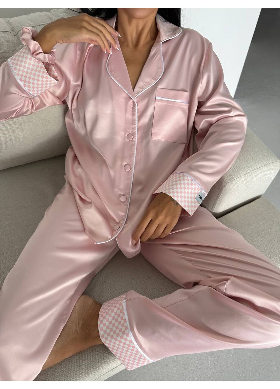 Рожева всесезон костюм женский домашний с принтом, рожевий сорочка + брюки No Brand