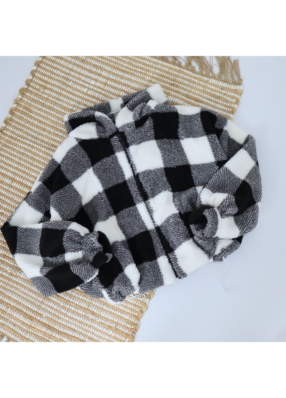 Детская теплая куртка тедди на змейке в черно-белую клеточку No Brand (360713123)
