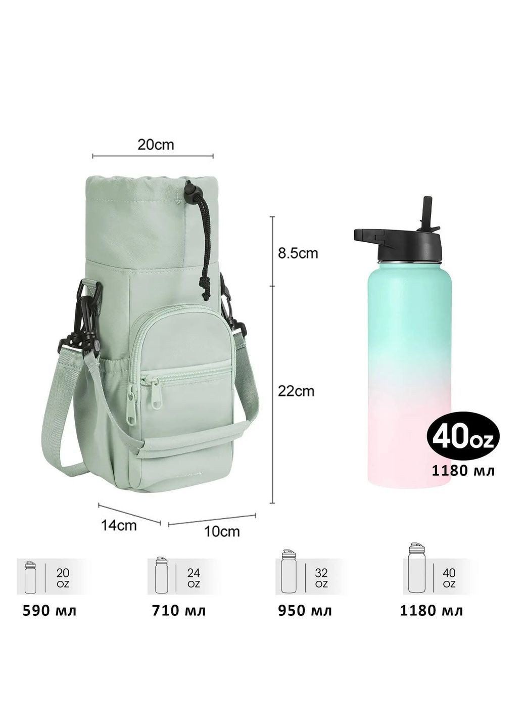 Термосумка-чехол для бутылки 590-1180 мл с термоизоляцией, регулируемым плечевым ремнем и карманами, бирюзовая More (365302569)