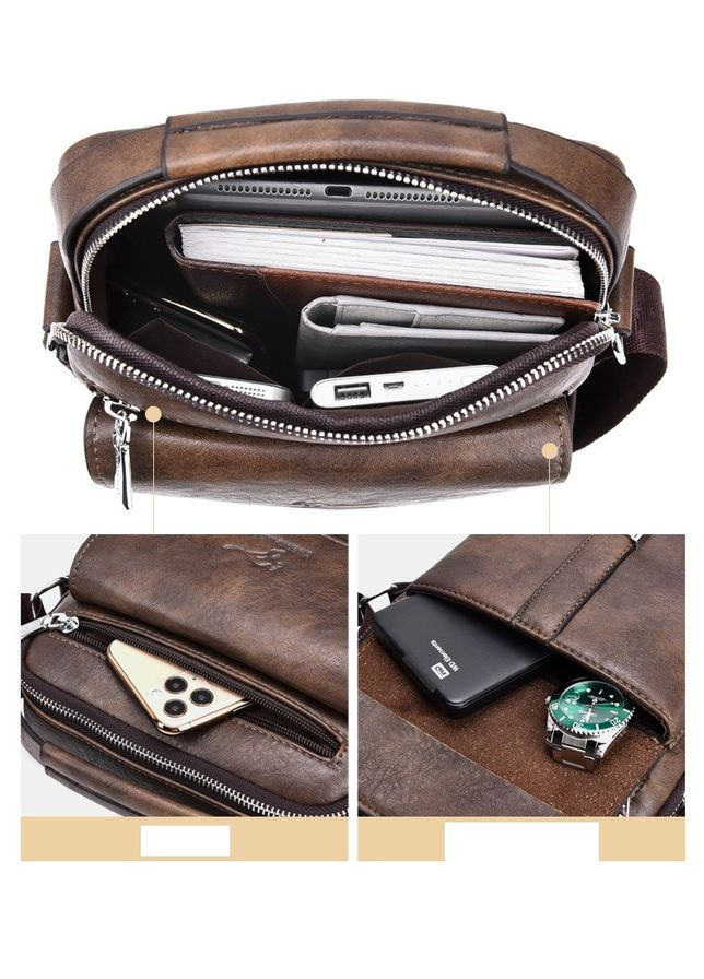 Сумка - барсетка шкіряна з накладною кишенею коричнева Kangaroo (317319562)