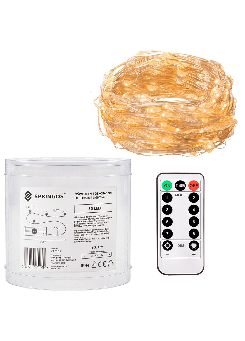 Гирлянда на батарейках 4.9 м 50 LED Pilot Warm White Springos CL0105 (344589231)