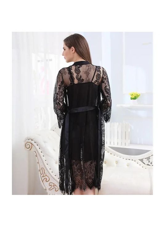 Кружевный халат с пеньюаром с поясом и трусами. Кружевный халат с пеньюаром для сна China (360864160)