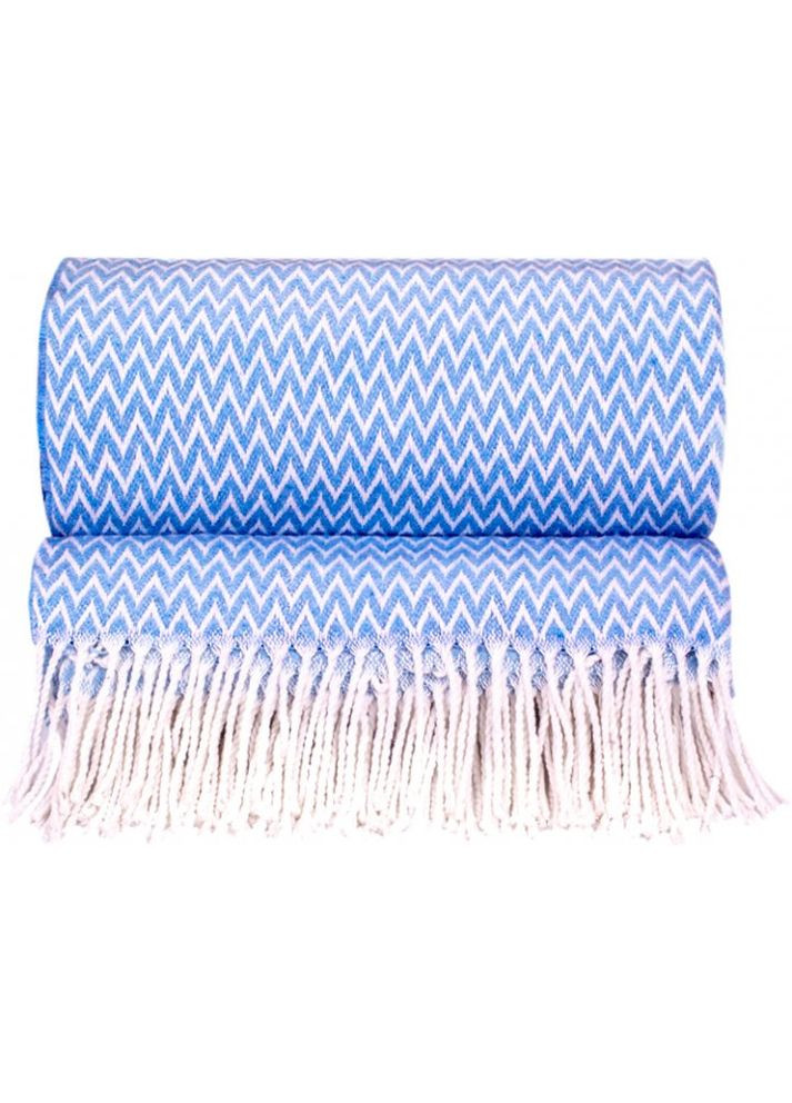 Плед хлопковый Валенсия Антонио 140х200 бело-ярко-синий Vladi (342116385)