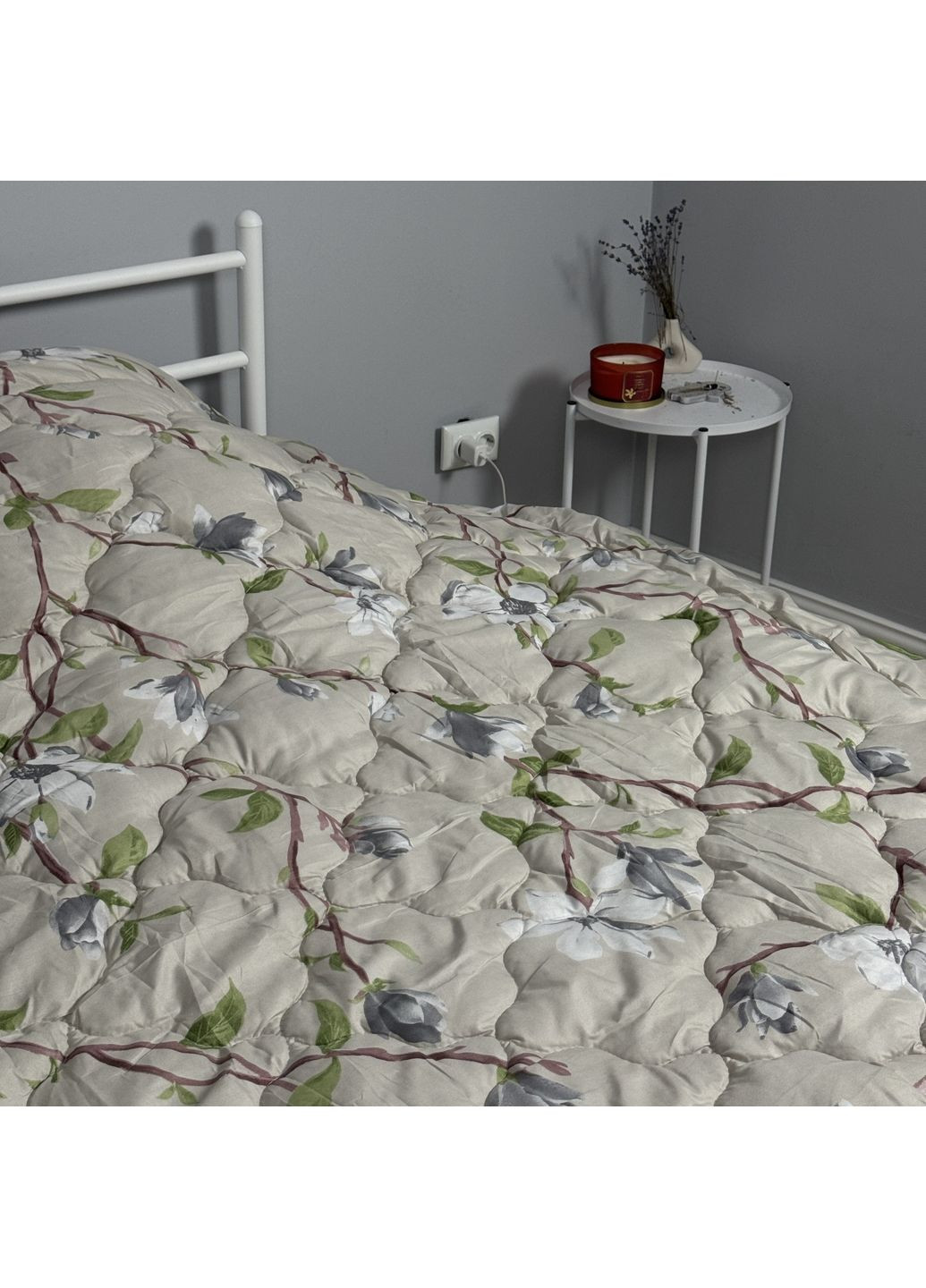 Одеяло холлофайбер евро 200х210 бежевое Цветы осень/зима/весна KL206 Ananasko (348134934)