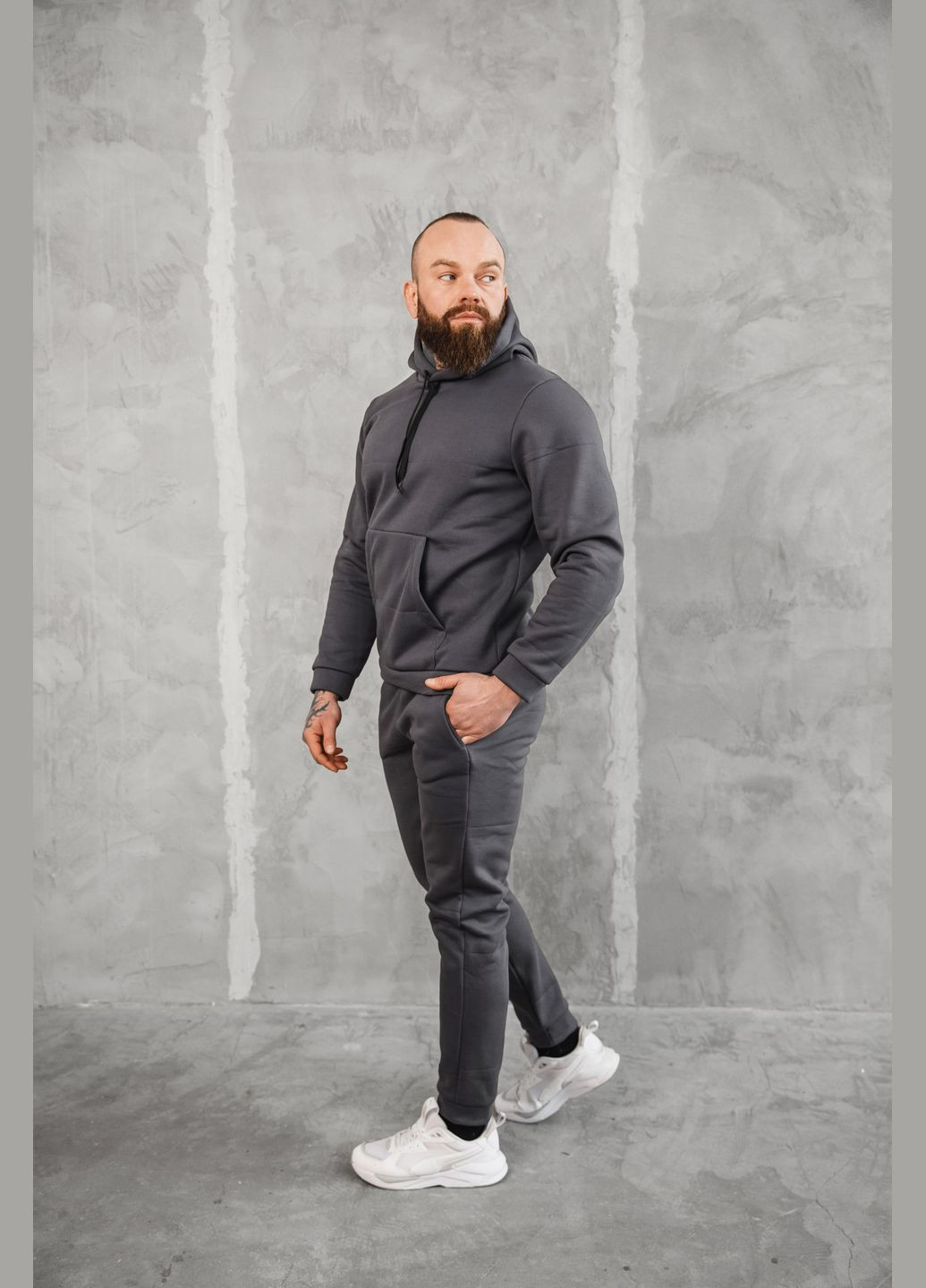 Графітовий зимній костюм спортивний чоловічий базовий на флісі No Brand спортивный костюм