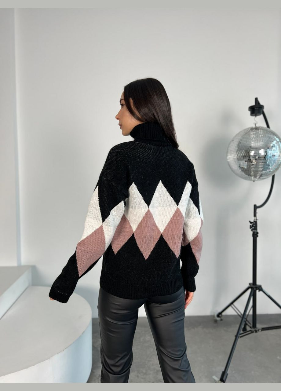 Чорний зимовий жіночий теплий светр із горловиною чорного кольору 30268 Fashion