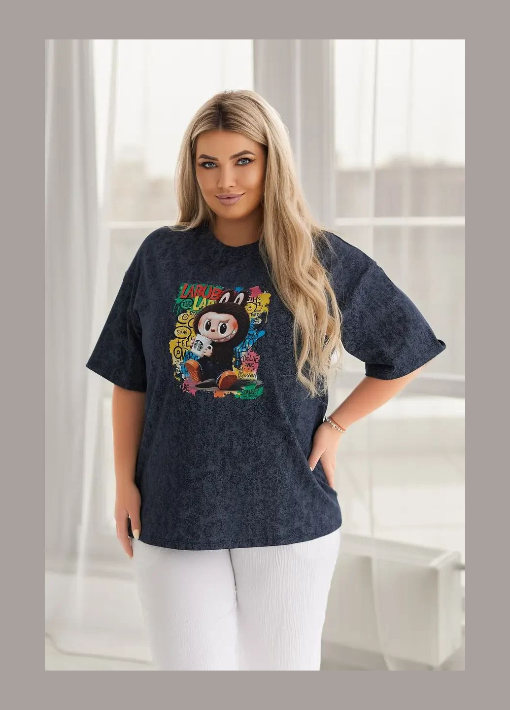 Футболка тай дай с наклейкою Лабубу No Brand - (340477009)