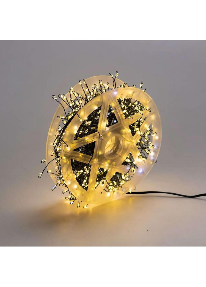 Гирлянда роса мишура 30 метров хвойная лапа 640 led светодиодов зеленый провод желто-голубая D1750Y Garlando (366963694)