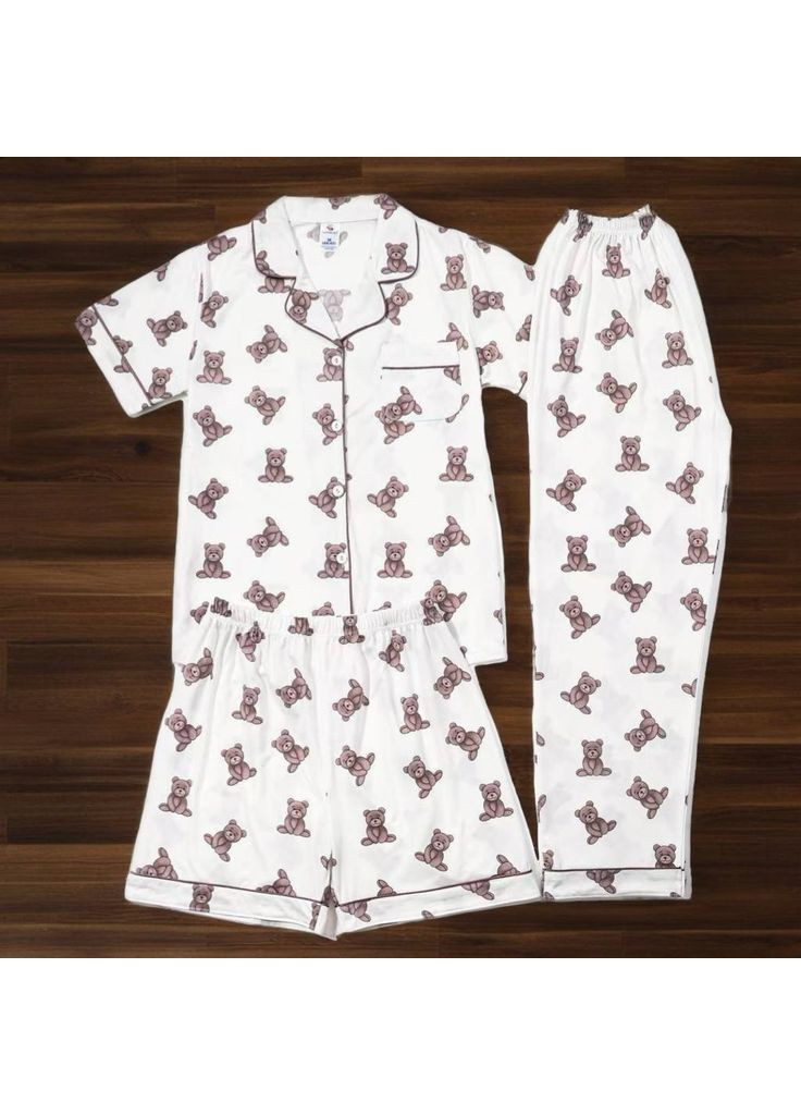 Белая всесезон женская пижама тройка рубашка + шорты + брюки Asi.Store.ua