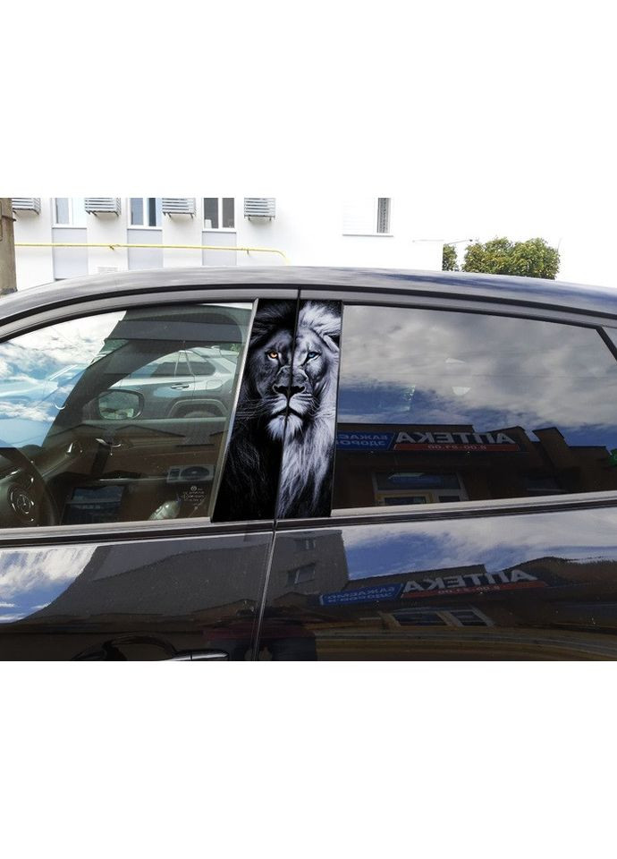 Наклейки на стойки дверей авто 3D TUNING STUDIO Лев ЧБ 500х220х0.15мм=2штуки No Brand (362500118)