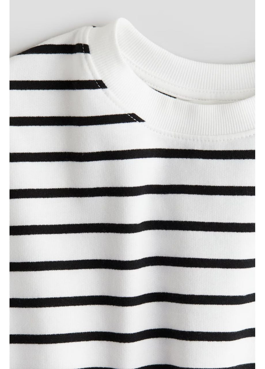 H&M світшот на флісі смужка чорно-білий спортивний, повсякденний, кежуал трикотаж, фліс