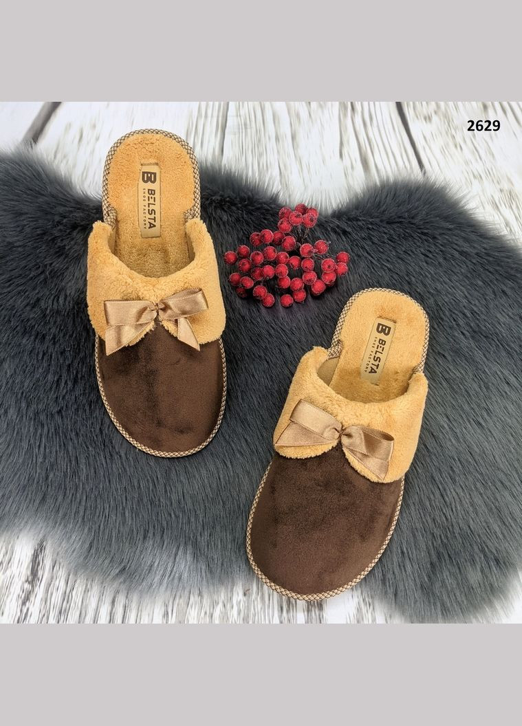 Коричневые тапочки женские домашние с закрытым носком Белста