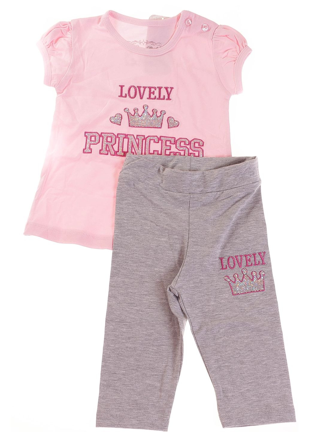 Рожевий літній футболка + капрі 15811 рожевий і сірий меланжевий Breeze