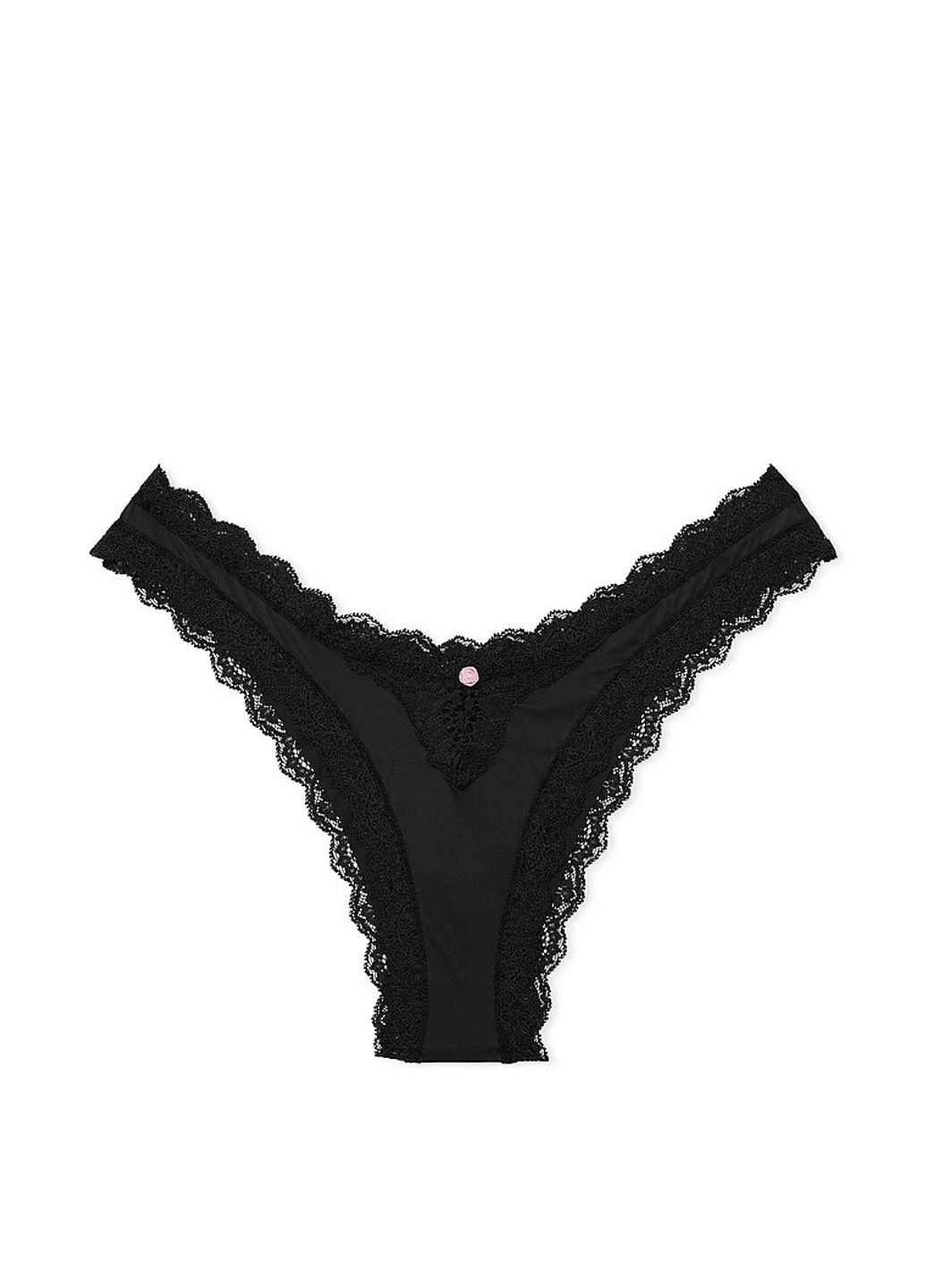 Трусики бразилианы Dream Angels Lace-Trim Brazilian Panty Black Victoria's Secret (317788597)