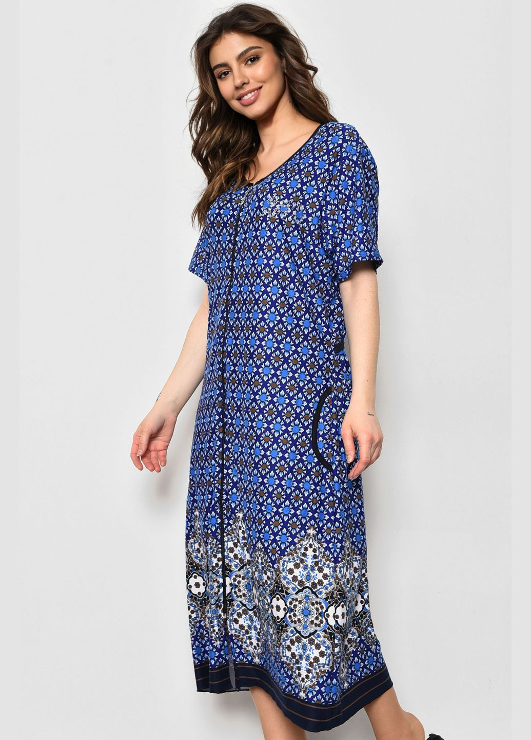 Халат жіночий напівбатальний літній синього кольору Let's Shop (286326066)