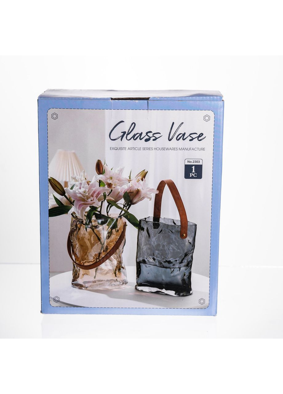 Подарункова скляна ваза сумочка з ручкою 18×9×25 (см) декоративна Сірий HP-19-157-2 Yiwu (368717996)