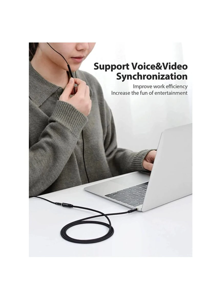 Кабель Удлинитель Cotton Braided TRRS 3.5mm 3.5mm Female Audio Extension Cable 2M Black Aluminum Alloy Type Vention (300678080)