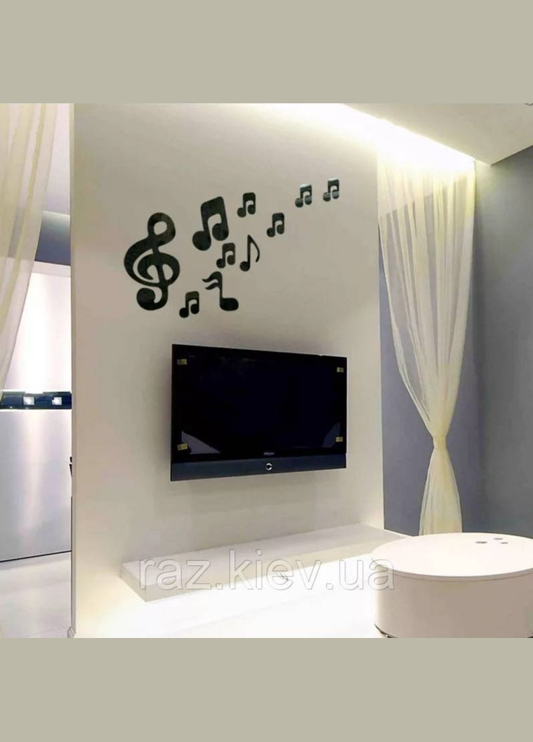 Акрилові чорні наклейки Музичні ноти великі набір 10 шт. No Brand (303140274)