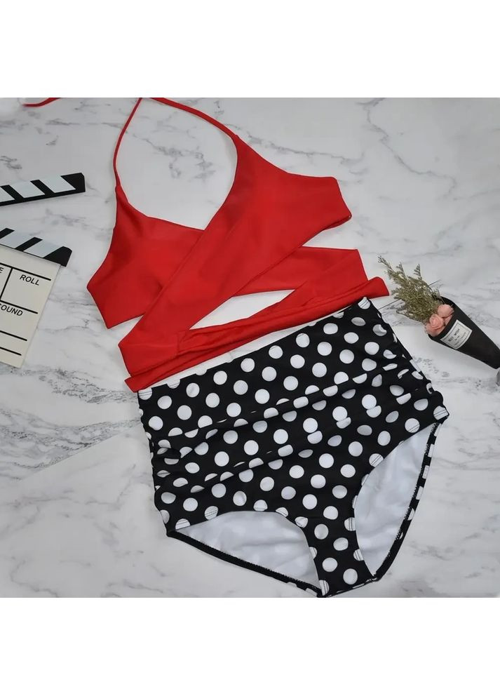 Червоний літній роздільний купальник із завищеною талією на зав'язках. купальник із завищеною талією з високою талією й доповни, m China