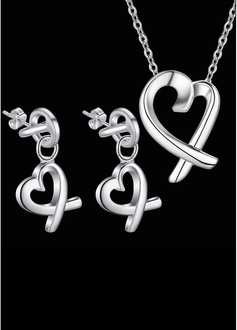 Посріблений набір кулон і сережки серце, 2211 No Brand (362050365)
