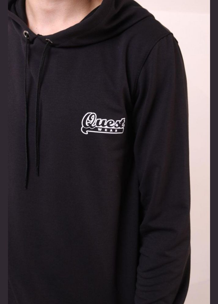 Чоловіча чорна подовжена кофта з капюшоном Quest Wear Long No Brand (322565246)