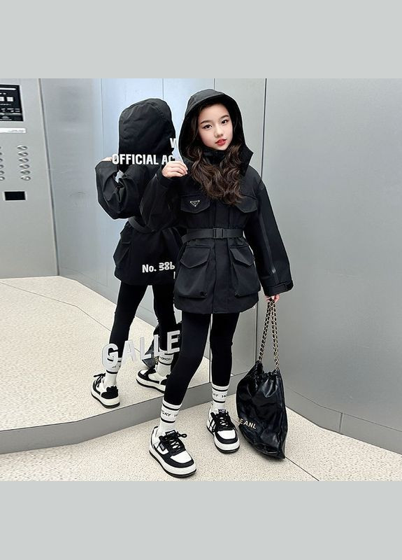 Чорна зимня дитяча зимова куртка подовжена для дівчинки куртка-пальто BabyStyle