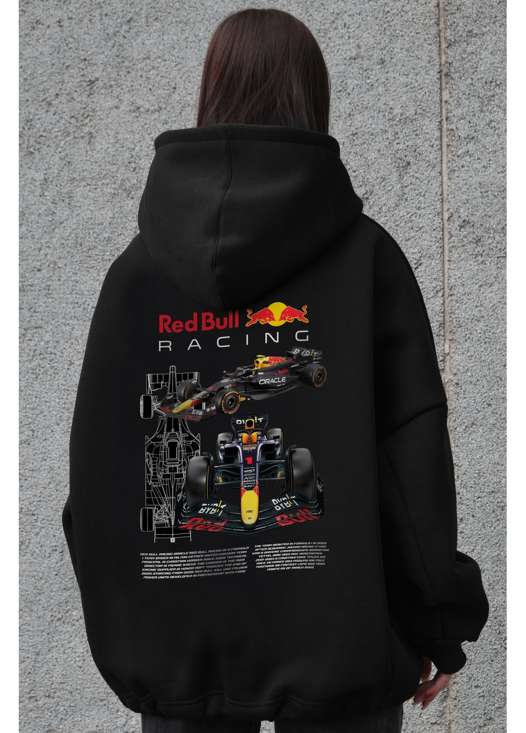 Жіноче Оверсайзз Худі Толстовка На Флісі З Капюшоном та Принтом Redbull Without (355802526)