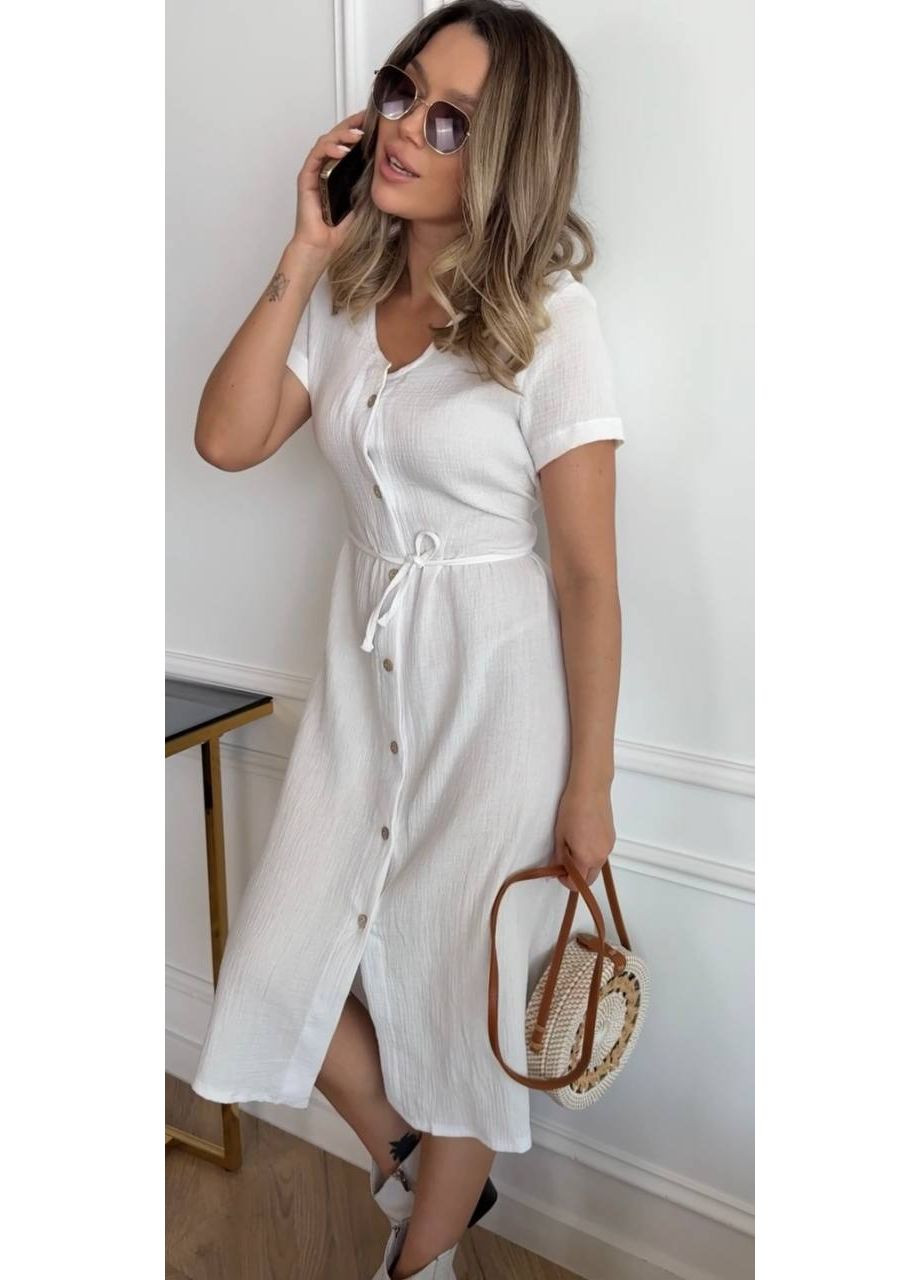 Білий кежуал жіноча літня сукня-сорочка міді Україна однотонна