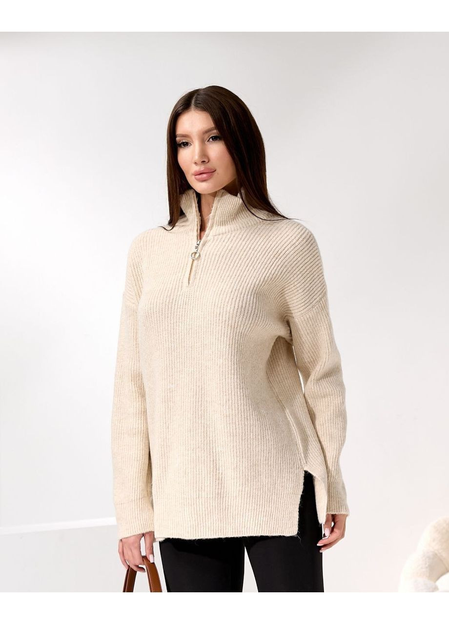 Бежевый женский свитер с молнией турция Osoblyva