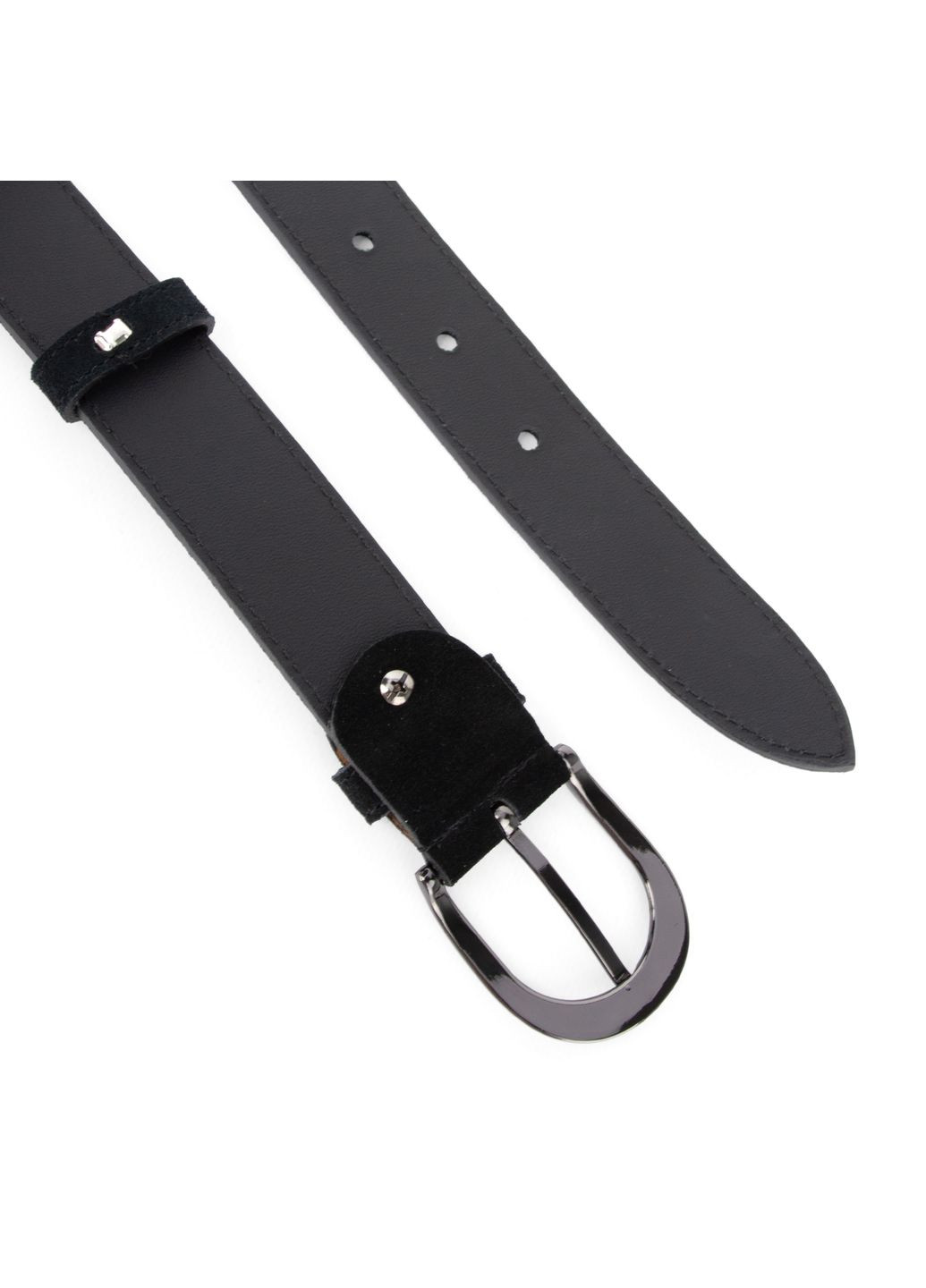 Ремінь жіночий замшевий PS-3413 чорний з темною пряжкою (125 см) Puos (369892831)