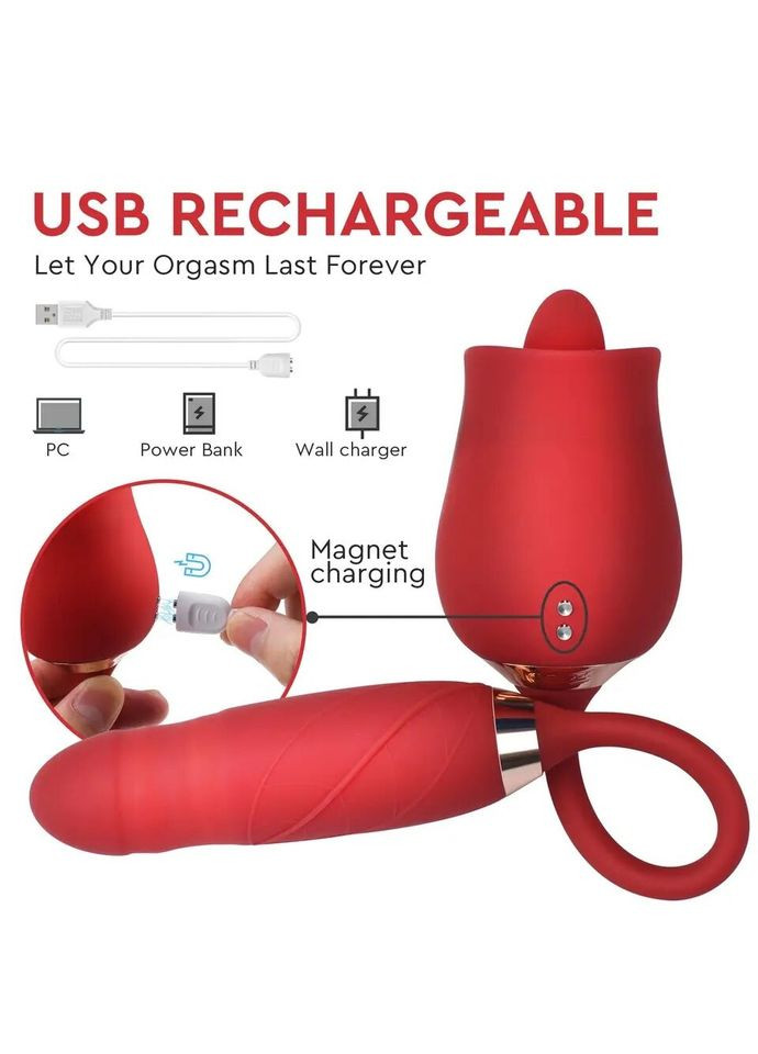 Вібратор двохсторонній Роза, язик стимулятор клітора і сосків, фаллоімітатор No Brand (340914351)