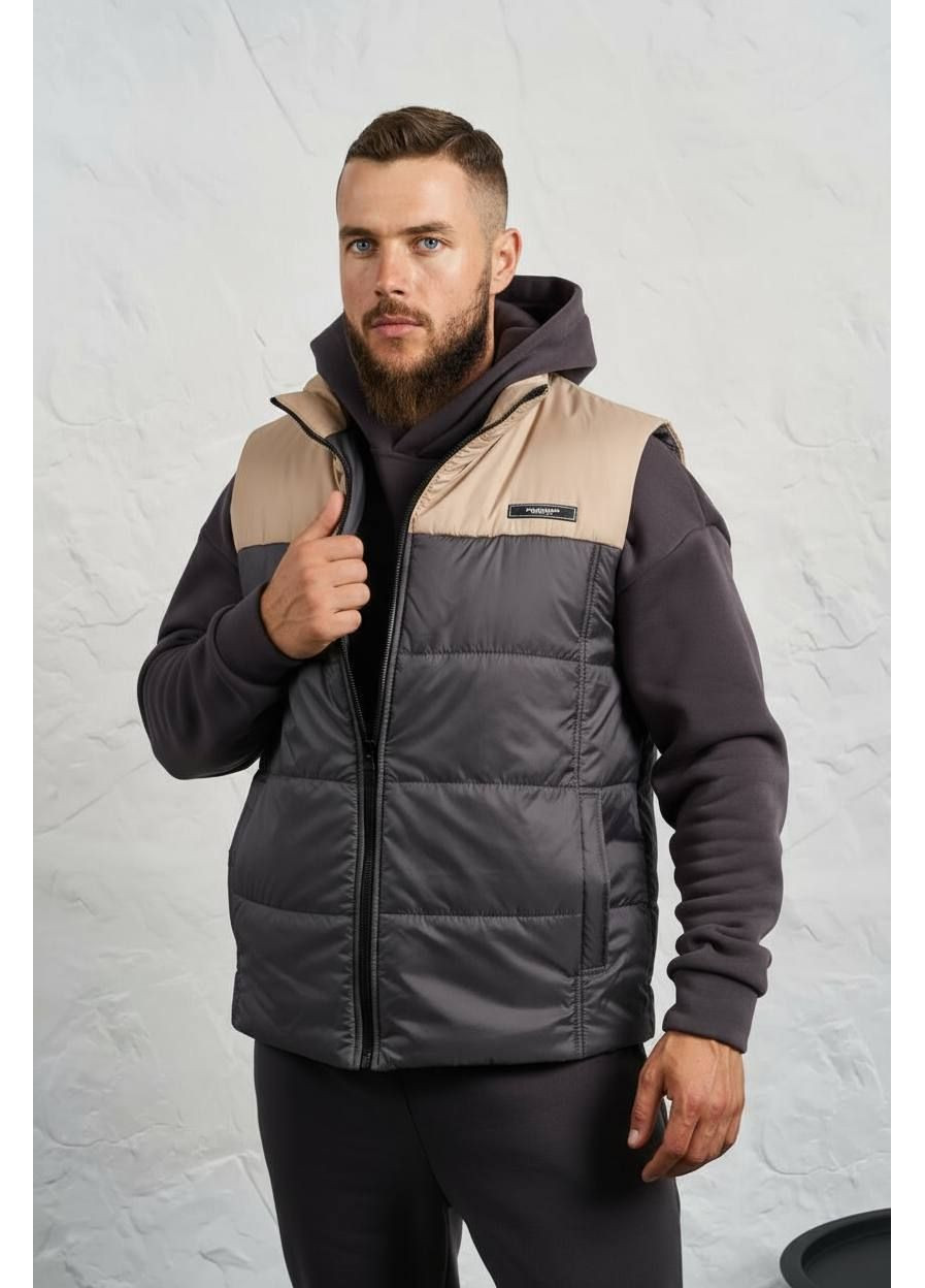 Графитовый демисезонный костюм 2649 тройка жилетка стеганая плащевка синтепон 150,худы и брюки трехнитка на флисе Україна