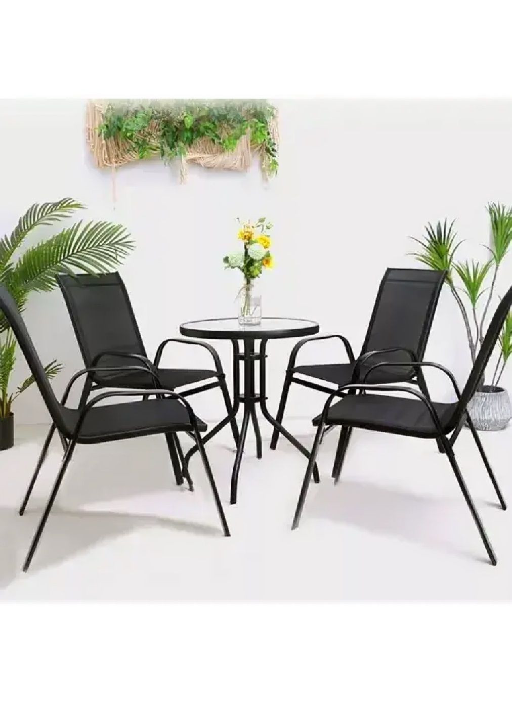 Набор стульев со стальным каркасом подлокотниками для сада дачи балкона террасы 4 штуки 55х70х92 см (479561-Prob) Черный Unbranded (322265634)