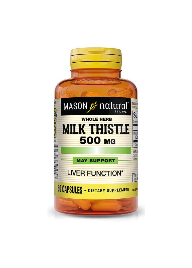 Натуральна добавка Milk Thistle 500 mg Whole Herb, 60 капсул Mason Natural (324419804)
