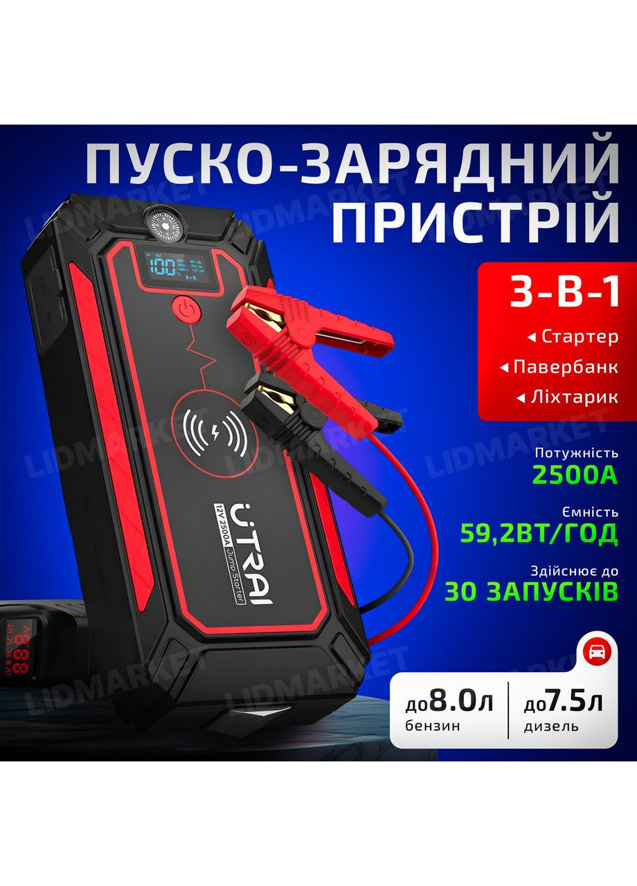 Автомобильное пуско-зарядное устройство Jstar 4 (2500А, 12В, 59.2 Вт·ч) — стартер, бустер, повербанк UTRAI (369622969)