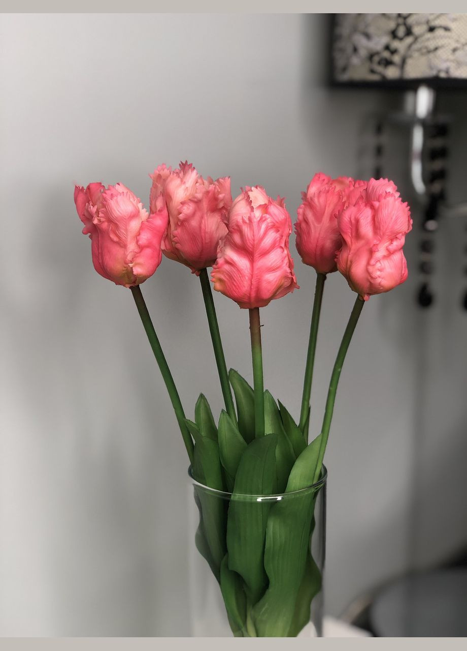 Тюльпани штучні латексні махрові букет 5 квіток рожевий HVOYA (323654299)