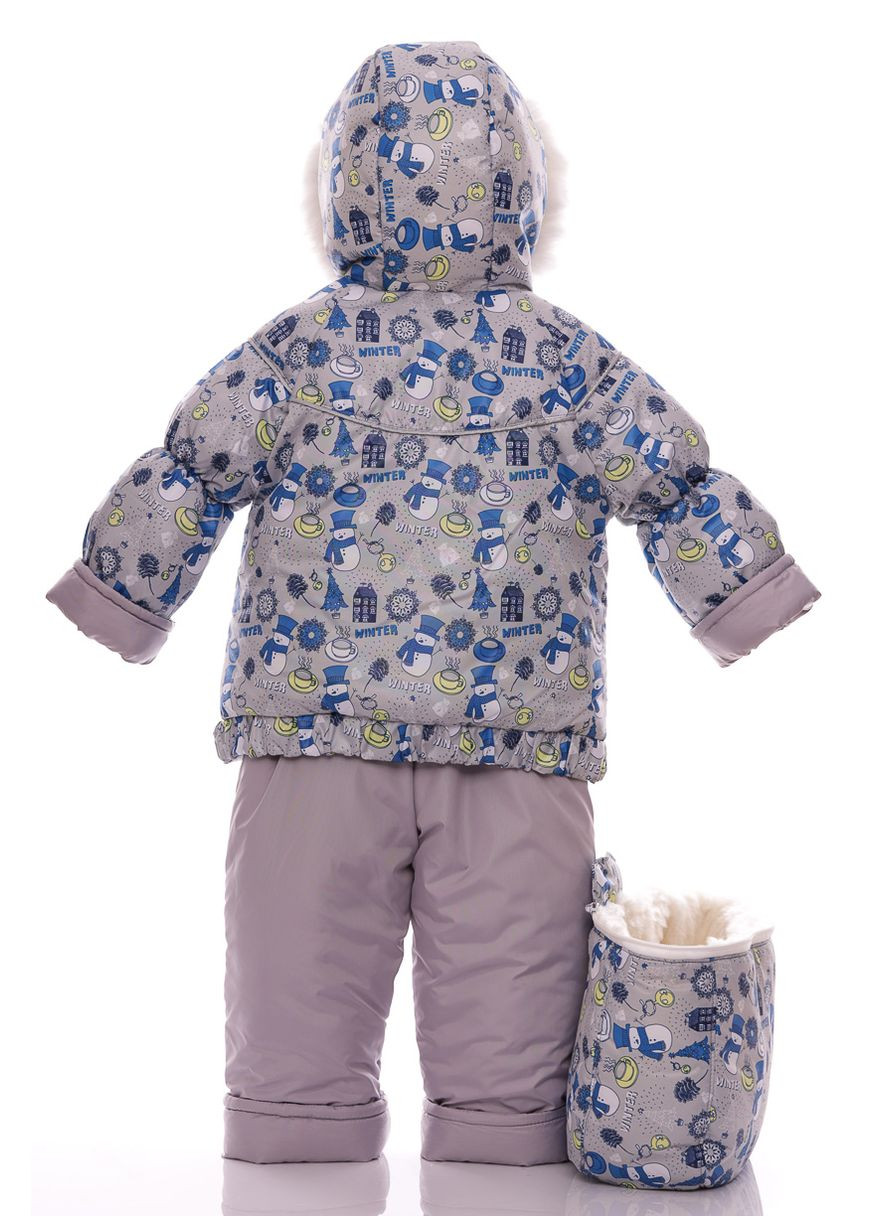 Комбінезон Конверт для хлопчика на хутрі з принтом Сніговічків Трійка сірий 98 см (27540) BABYKROHA (297199668)