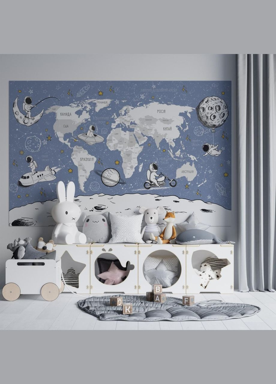 Вінілова інтер'єрна на стіну "Карта світу українською мовою в космічній тематиці" Кавун наклейка (316189710)