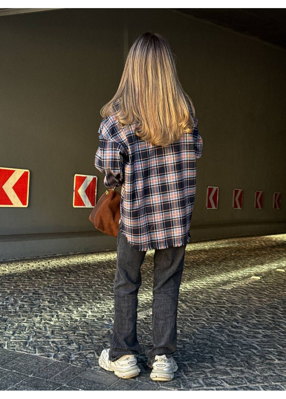 Трендова фланелева сорочка oversize з ефектом «відірваних рукавів» Vakko (364121928)